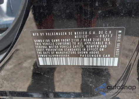 2017 Volkswagen Jetta 1.4T Se из США, поврежденный, VIN 3VWDB7AJ9HM400494